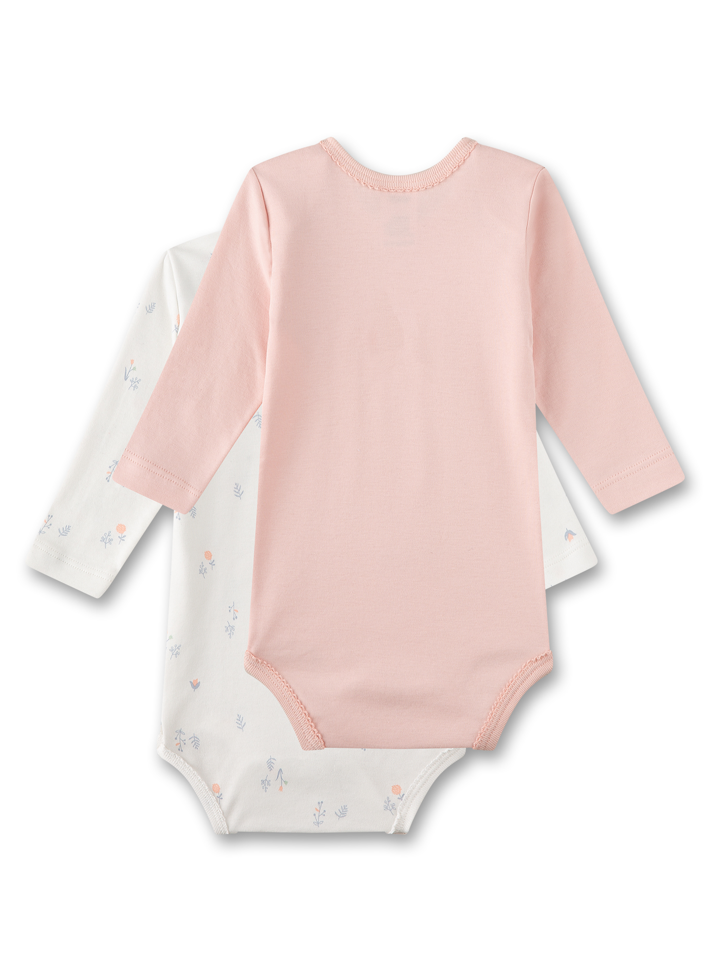 Baby-Body langarm (Doppelpack) Rosa und Weiß mit Blumen