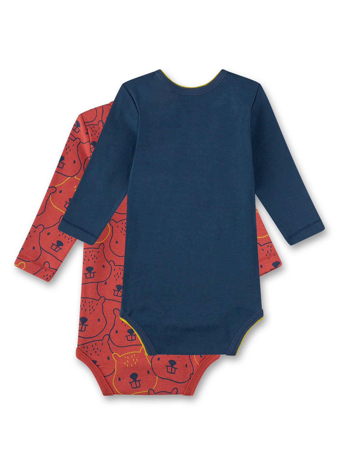 Baby-Body langarm (Doppelpack) Dunkelblau und Rot mit Biber